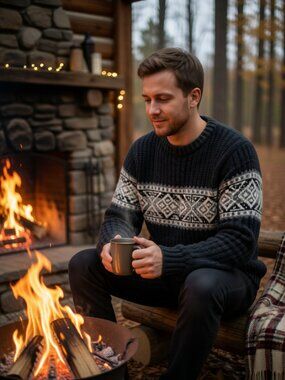 Nomadic Traders Medium Hand Knitted 100% Shetland Wool Grey Mens Sweater